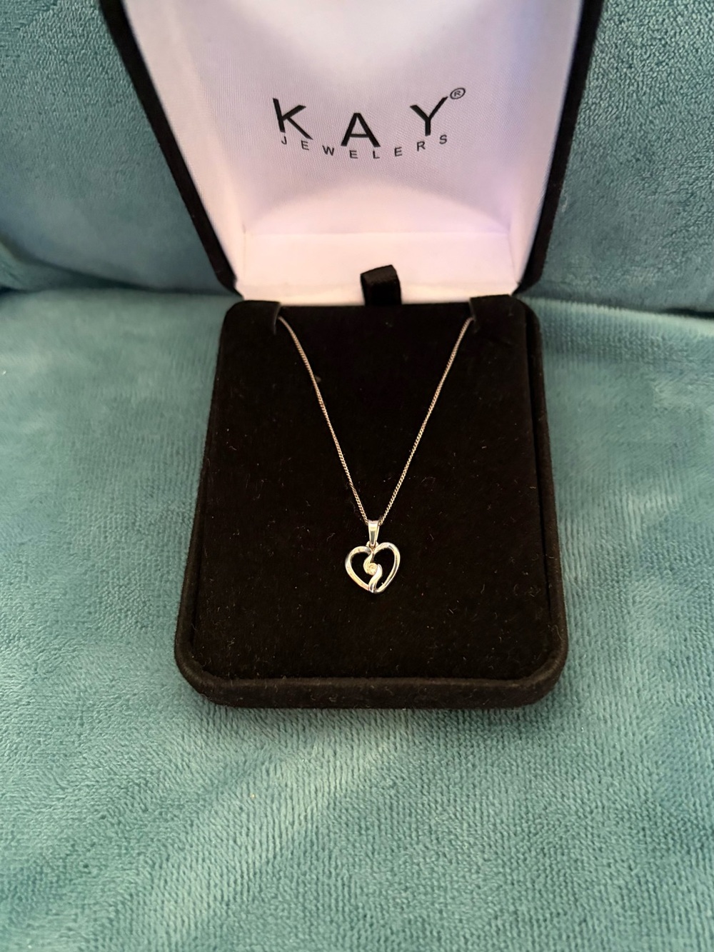 Solid 10K White Gold Heart with diamond Necklace